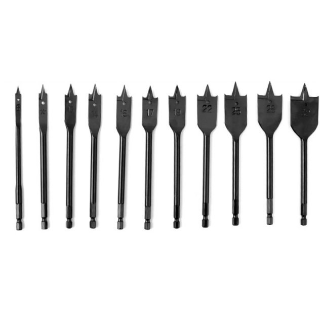 7XEA 11 Piece Spade Drill Bit Set Wood Drill Bit  Carbon Ste