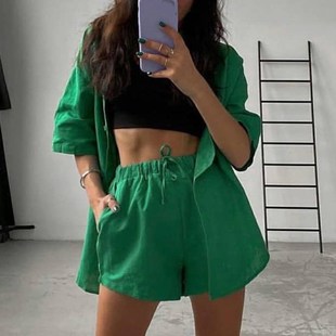 Summer Casual Tracksuit Women's Shorts Suits Green Streetwea