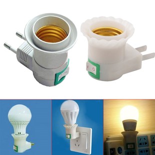 Lamp E27 Base Female Socket to US AU EU Plug Adapter with Po
