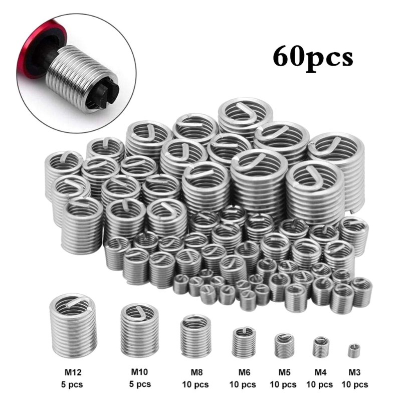 7XEA 60 Pieces Thread Inserts kit Screw Stainless Steel Brac