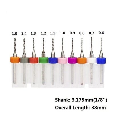10pcs 0.6mm-1.5mm Import Carbide PCB Drill Bits Print Circui