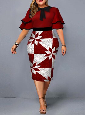 Party Dress Plus Size 2022 Women Elegant Geometric Print New