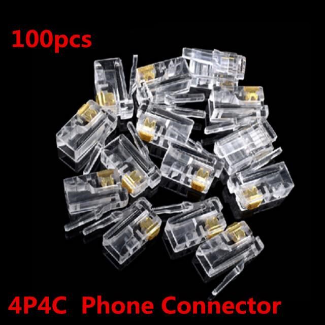 100Pcs Crystal Head RJ11 4P4C Modular Plug Gold Plated Netwo