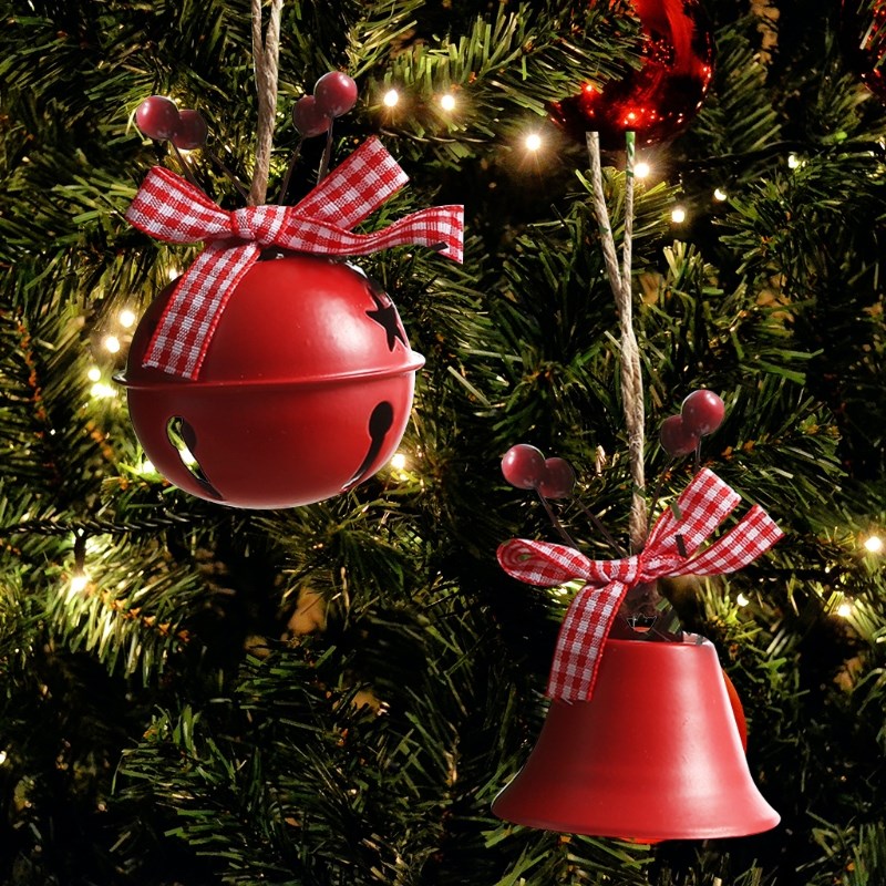Christmas Jingle Bells Ornament Rustic Plaid Bowknot Fake Be