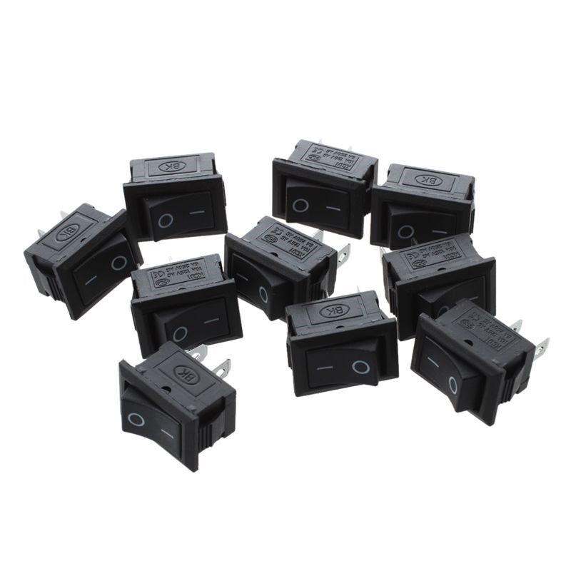 10 Pcs SPST Mini Black 2 Pin Rocker Switch AC 125V 10A 250V
