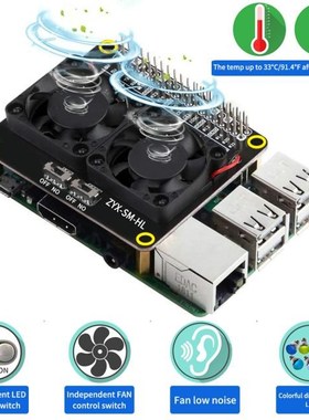 Raspberry Pi 4 Model B LED Dual Cooling Fan Automatic Discol