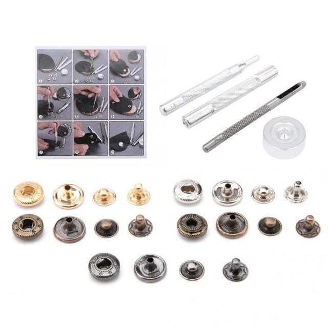 100 Sets Metal Snap Fasteners Kit Snap Buttons Press Studs w