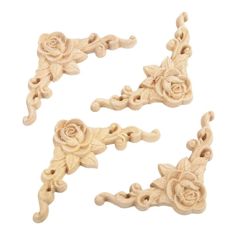 10PCS Floral Wood Carved Decal Corner Applique Decorate Fram