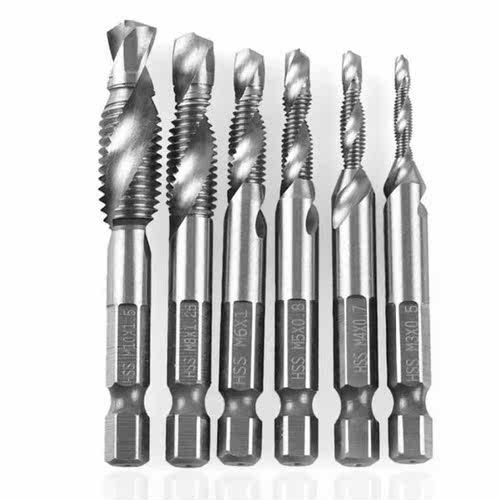 6PCs Hex Shank Screw Tap Drilling Tapping Tools Metric Indus