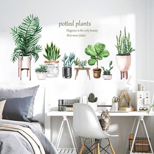 1pc Potted leaf cactus plant wall sticker Baseboard wallpape