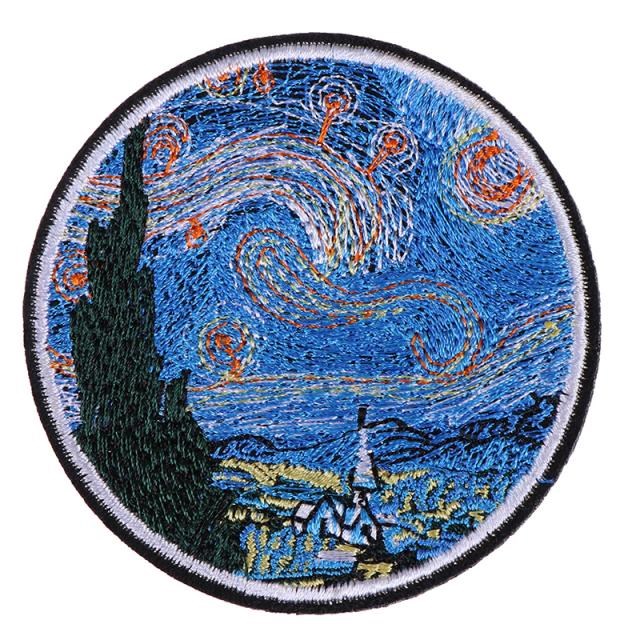 1Pcs Painting The Star Night Embroidery Iron On Patches 适用