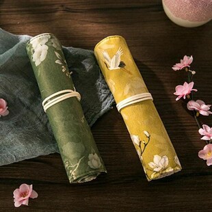 Vintage Flower Pen Pencil Bag Wrap Chinese Style Apricot Lot