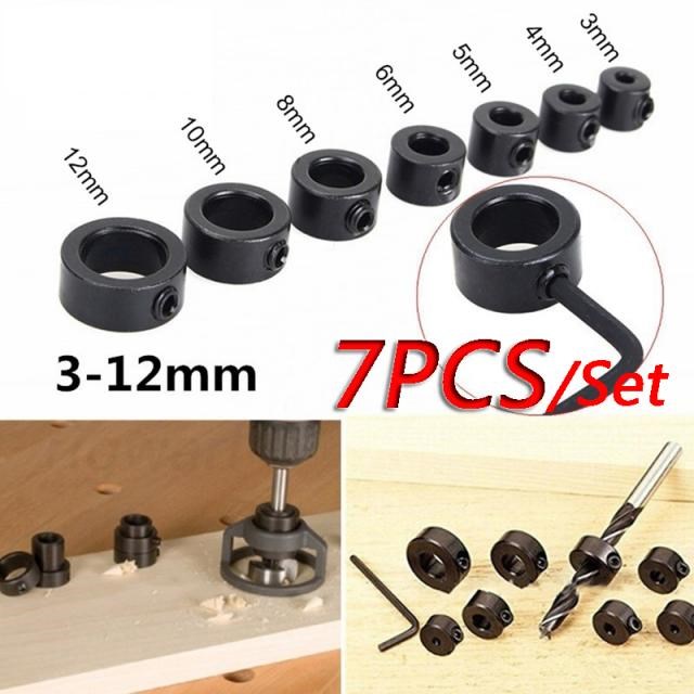7Pcs/8pcs 3-12mm Woodworking Drill Bit Depth Stop Collars Ri