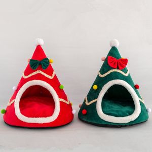 Cute Christmas tree Shape Cat Dog House Soft Cozy Foldable W