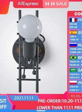 simplicity matchstick man Cartoon wall light Children's room