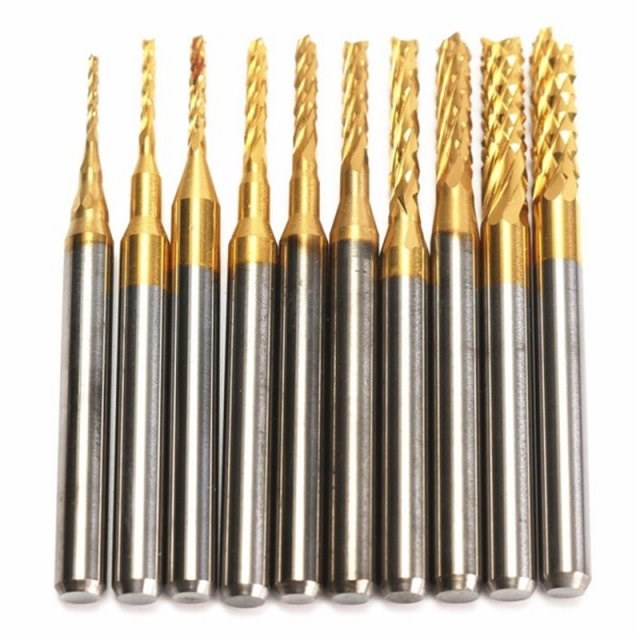 DB-M1 10Pcs 0.8-3mm Titanium Coated Engraving End Milling Cu