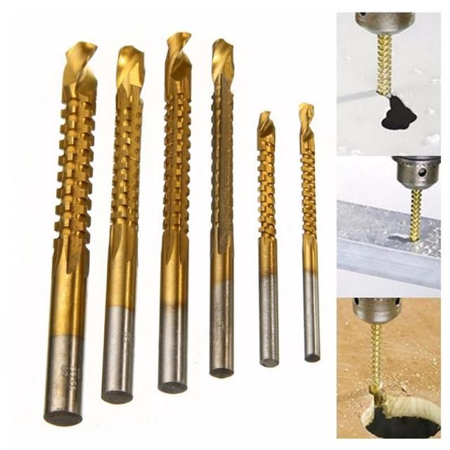 6Pcs/Set 3-8mmTitanium Coated HSS Twist Drill Bits Wood Meta