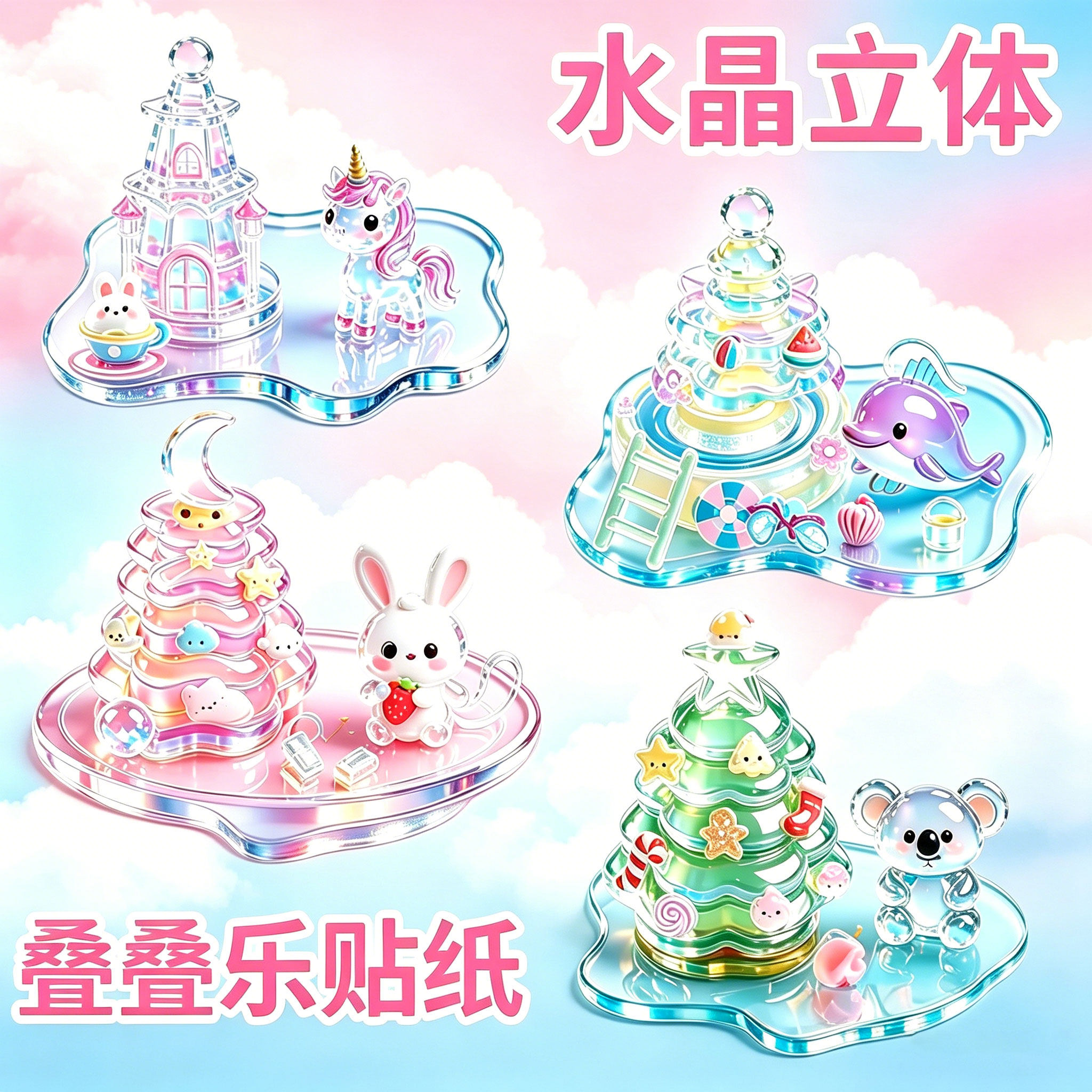叠叠乐贴纸3D立体浮雕贴纸幼儿园儿童手工DIY自制小摆件透明贴纸