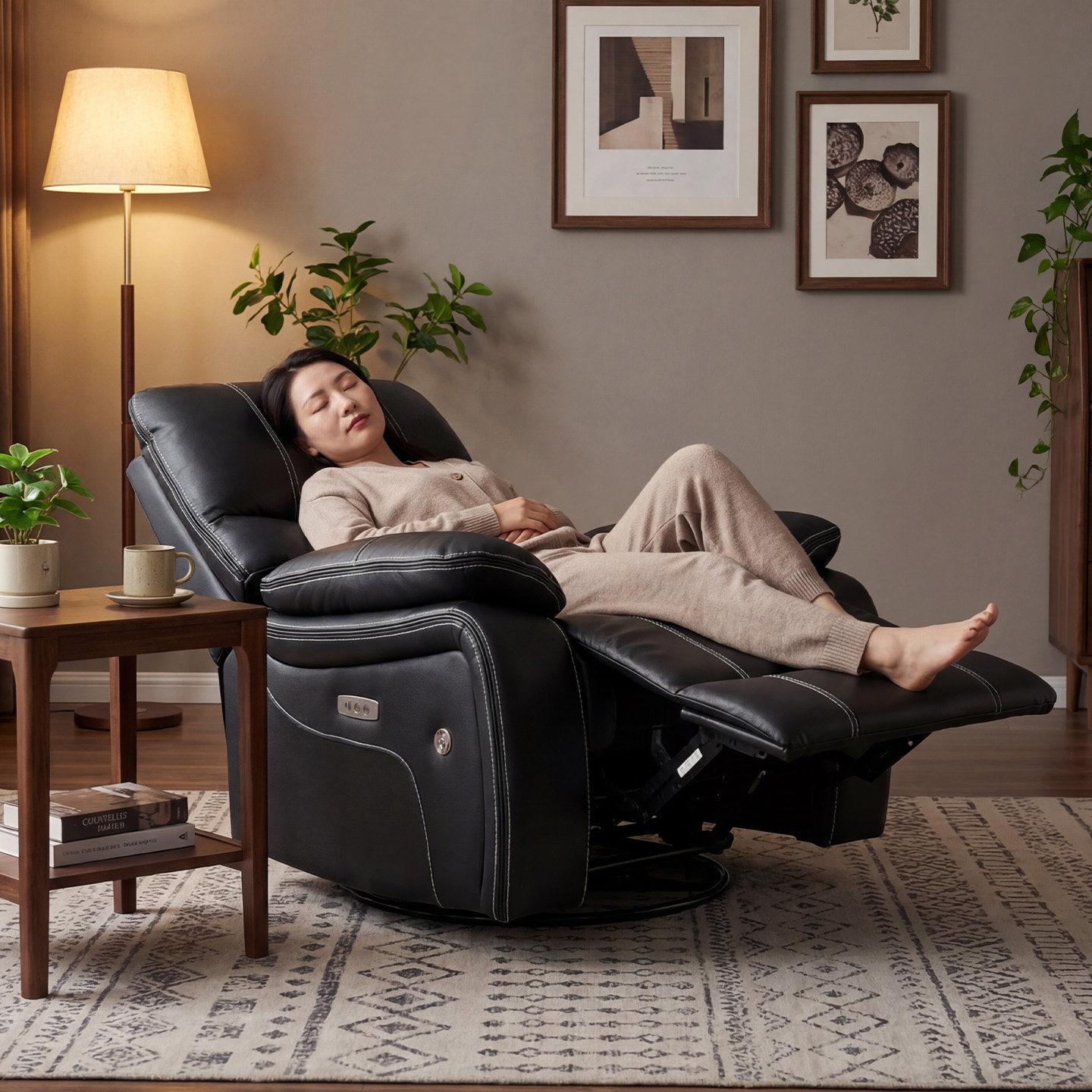 头层牛皮头等太空沙发舱电动多功能懒人沙发可躺可睡旋转单人摇椅