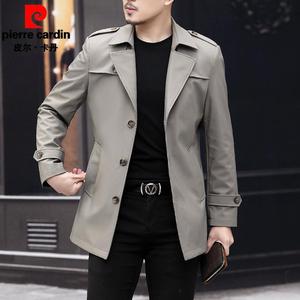 皮尔卡丹春秋男士风衣中长款中年爸爸装商务休闲男装外套夹克上衣