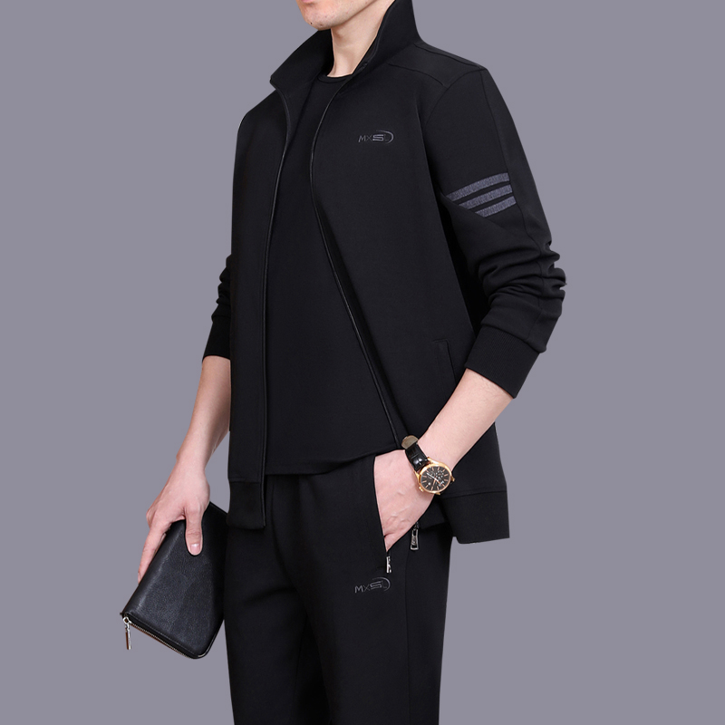 皮尔卡丹秋冬品牌父亲运动套装季中老年休闲服男宽松大码爸爸秋装