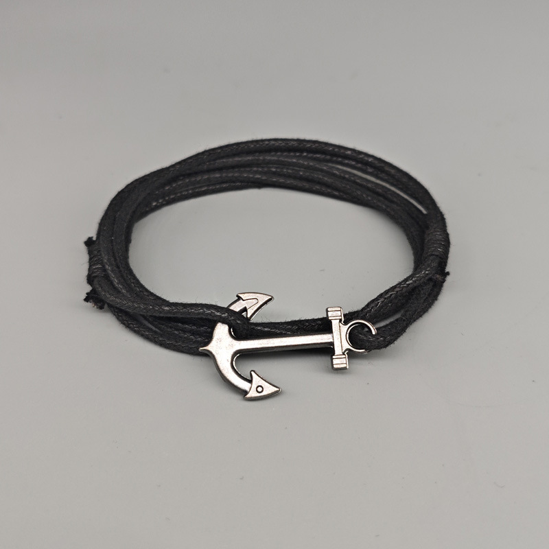 欧美流行蜡绳船锚手链 速卖通eaby跨境热卖手工编织航海风饰品