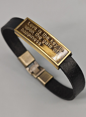 简约字母爱是开启幸福大门的钥匙复古男牛皮手链时尚设计手环搭扣