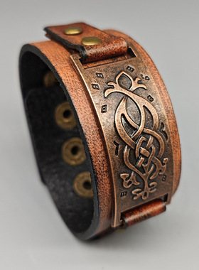网红做旧复古男士牛皮手链跨境简约手环民族异域风情可调小众代发