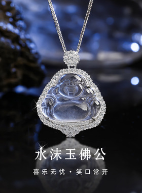 s925纯银镶天然水沫玉弥勒佛公吊坠项链弥勒佛女颈饰挂件国风