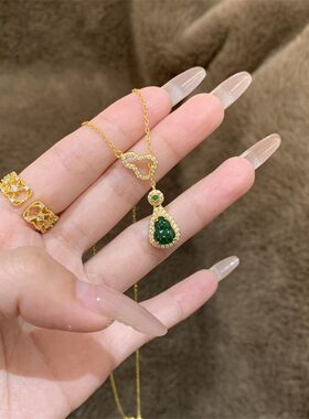 新中式镶钻镂空葫芦项链女复古轻奢高级感颈链小众时尚百搭锁骨链