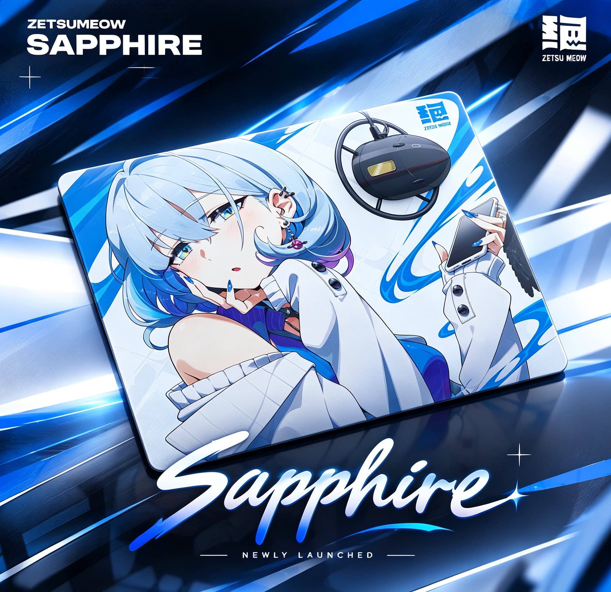 ZetsuMeow × 水熊【绝Sapphire】钢化玻璃鼠标垫电竞游戏FPS专用