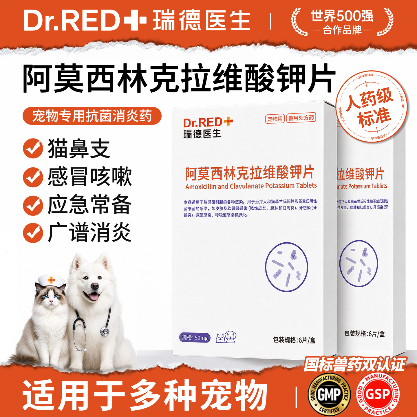 瑞德医生阿莫西林克拉维酸钾宠物猫专用消炎药猫咪狗狗猫鼻支图片