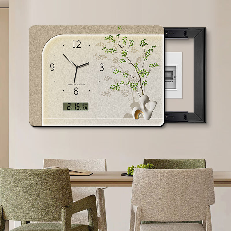 北欧风万年历电表箱装饰画带钟表配电箱挂画遮挡电闸盒开关弱电箱