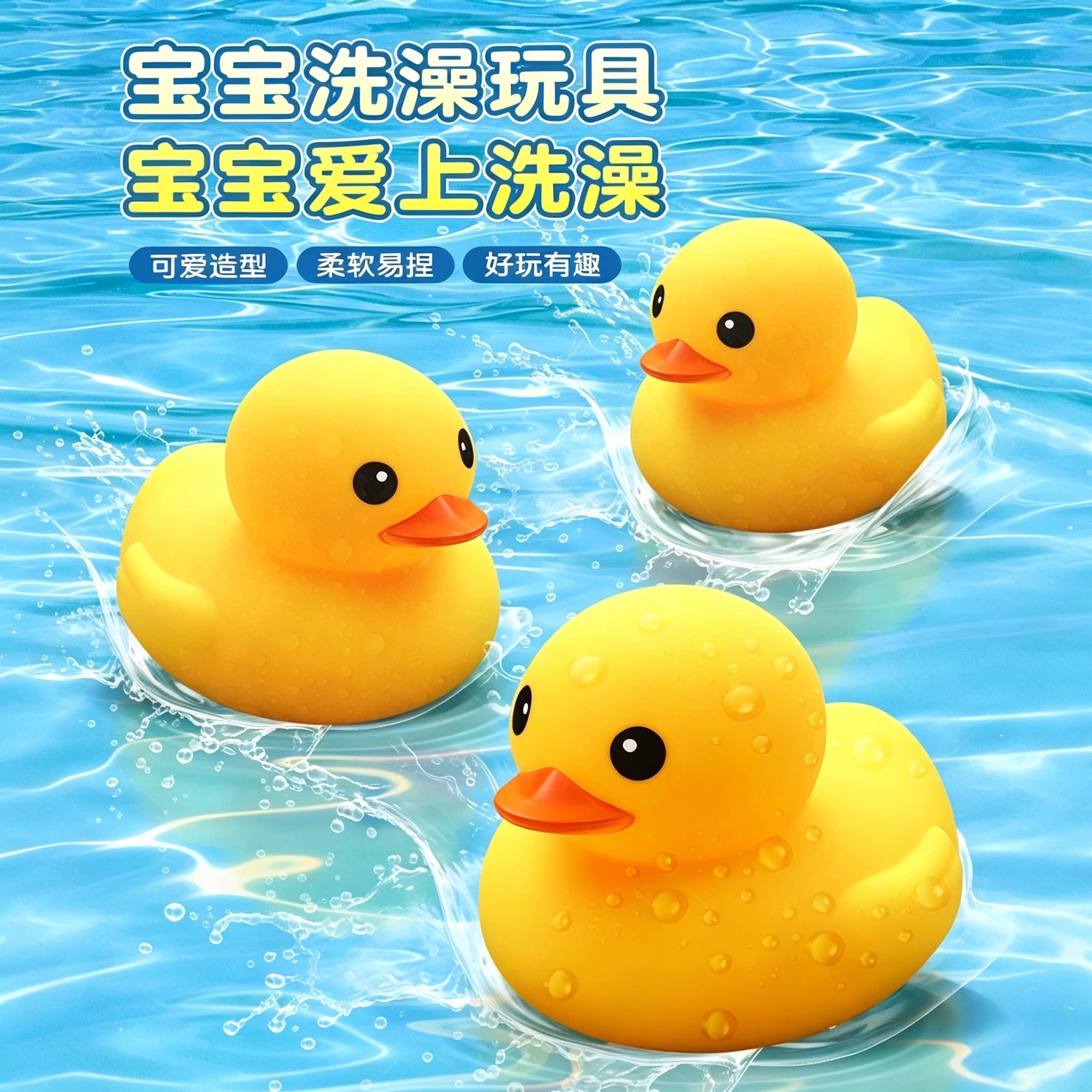 宝宝洗澡玩具小黄鸭儿童泳池戏水捏捏叫发声网红小鸭子男女孩婴儿