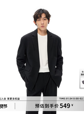 Costful Ro莱赛尔醋酸混纺肌理感TR休闲西服 磁吸扣黑色西装外套