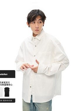 Costful Ro 轻柔水洗棉混纺白衬衫 亚银金属扣立体贴袋长袖衬衣