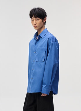 Costful Ro 140G/㎡ 50支水洗棉锦抗皱长袖衬衫 松弛感休闲蓝衬衫