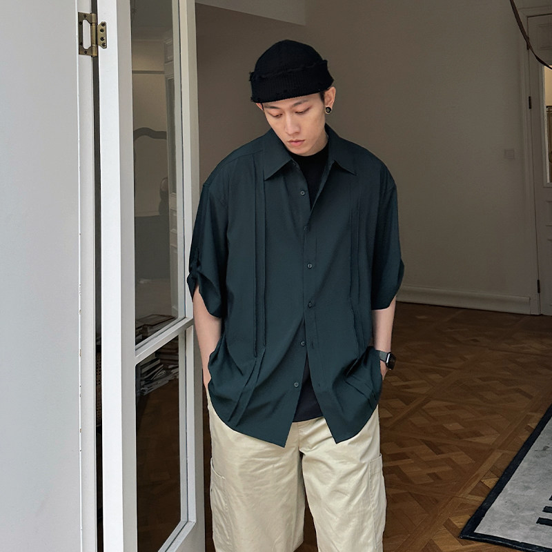 Costful Ro夏季小众衬衫外套男慵懒痞帅短袖衬衣休闲宽松男士上衣
