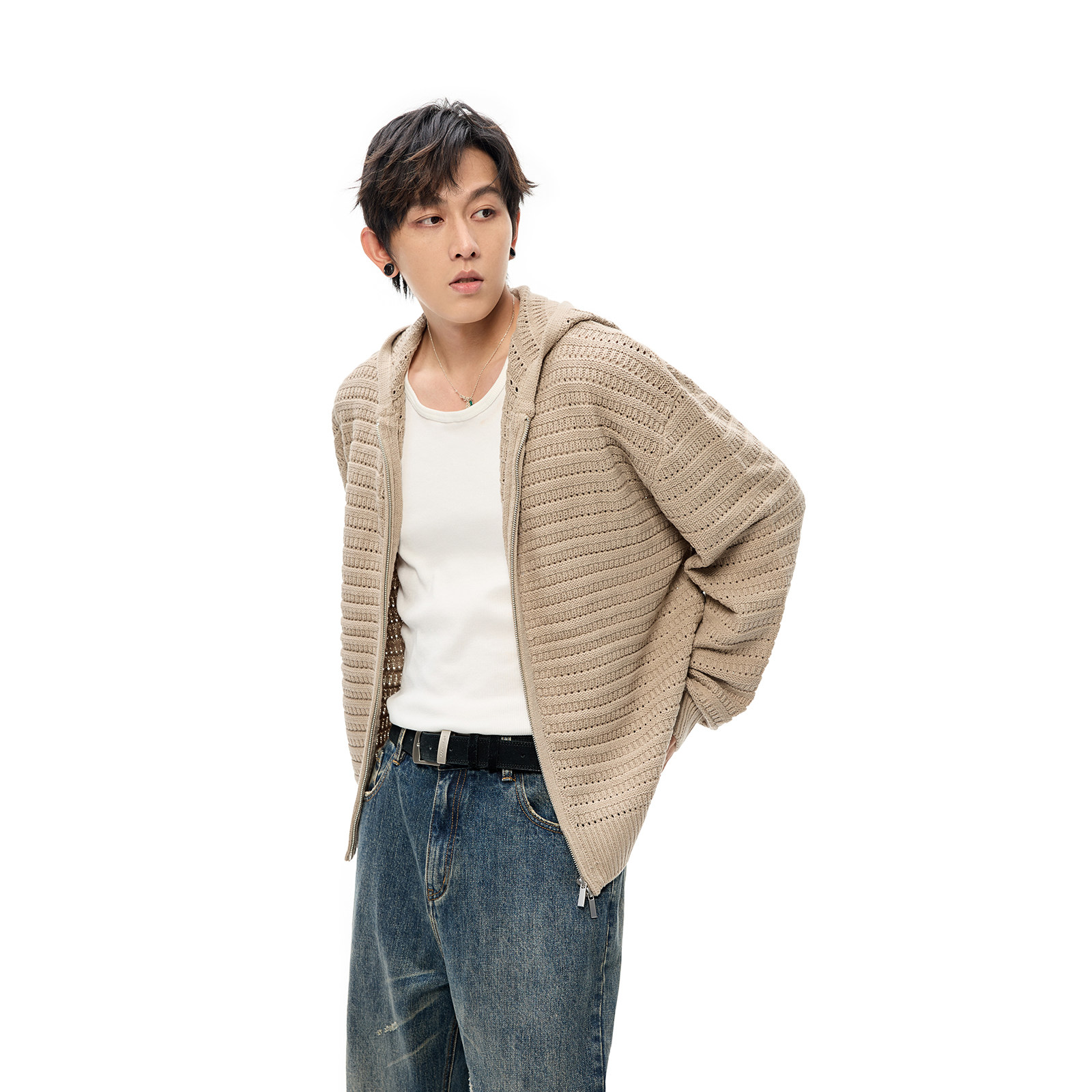 Costful Ro 西班牙纱镂空针织开衫 秋季新品双色休闲短款毛衣外套