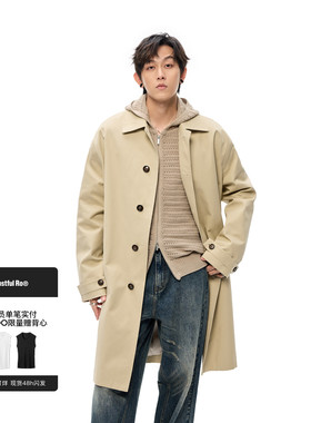 Costful Ro双纱织造全棉廓形风衣外套中长款 卡其色宽松休闲大衣