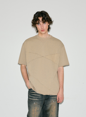 Costful Ro蜡染复古纹不规则分割短袖T恤 240g全棉针织废土风上衣