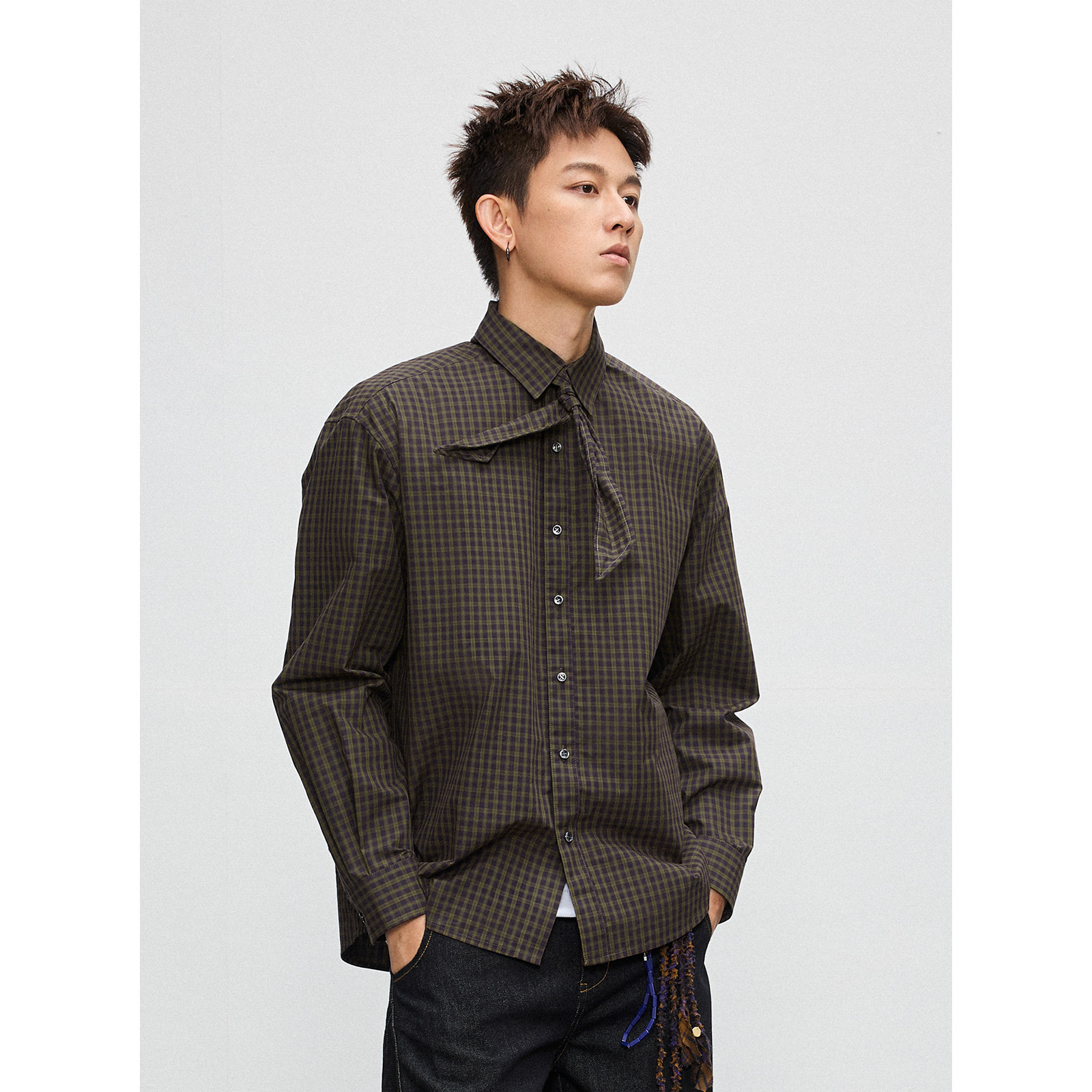 老钱风高支密格纹衬衫