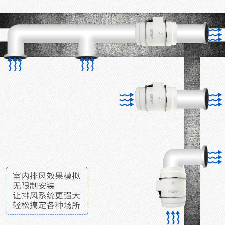管道风机强力静音换气扇卫生间工业厨房抽风机斜流增压吸烟排风扇