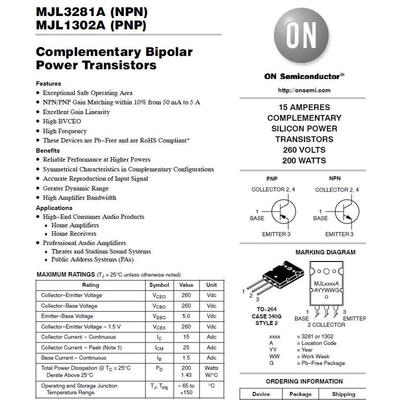 管王ON安森美MJL1302A MJL3281A 大功率后级功放音响对管全新原装