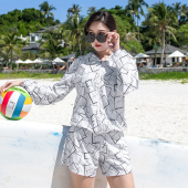 泳装 新款 速干沙滩款 防晒游泳衣女保守显瘦分体三件套温泉大码 长袖