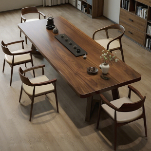 新中式 胡桃木实木茶桌椅组合家用客厅茶台高档大板泡茶桌高端新款