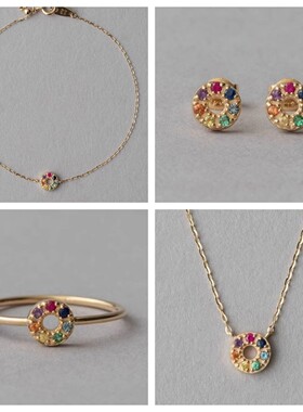 轻奢 24年缤纷彩虹 甜甜圈 多色彩钻红蓝宝石s925银 项链