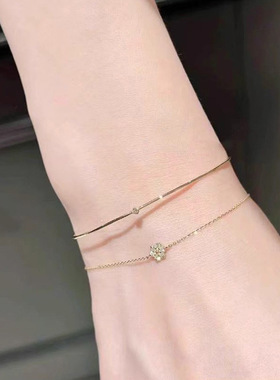 极细小钻手镯s925银饰时尚镶钻一颗钻简约几何型纤细手链手环