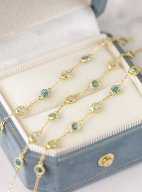 日系轻奢925银镀18k金蓝宝石手链能量系蓝拖帕石彩宝手链