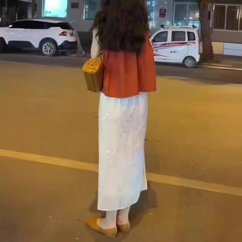 英国moleubak新款韩系小个子减龄无袖上衣亮片半身裙女潮